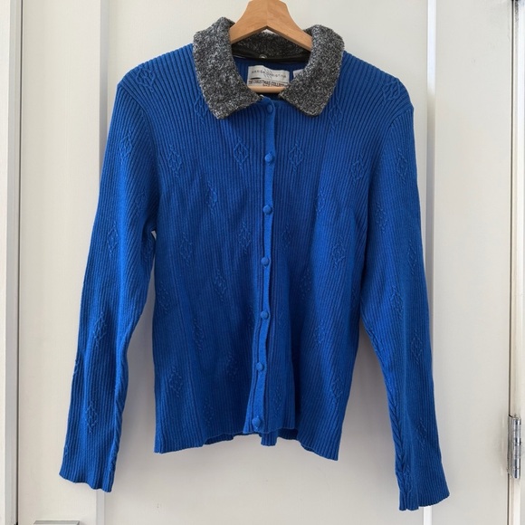 Marisa Christina The Christmas Collection 2002 Ribbed Cardigan Sweater Blue Sz L - Picture 2 of 9